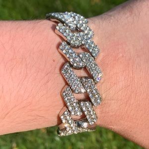 19mm Cuban Link Straight Edge Bracelet White Gold